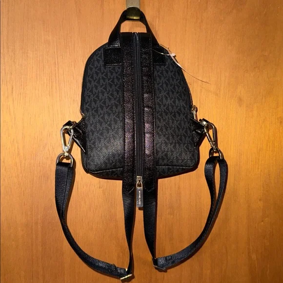 •MICHAEL KORS•BLACK & GRAY MK LOGO ERIN CONVERTIBLE SMALL MINI BACKPACK EUC - Picture 6 of 12